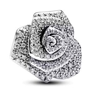 NWOT Sparkling Rose in Bloom Oversized Charm Sterling Silver 925